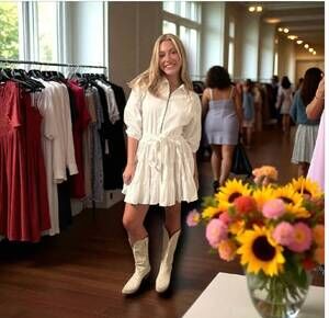 NEW SHE + SKY ruffle sleeve mini dress with tie belt in white